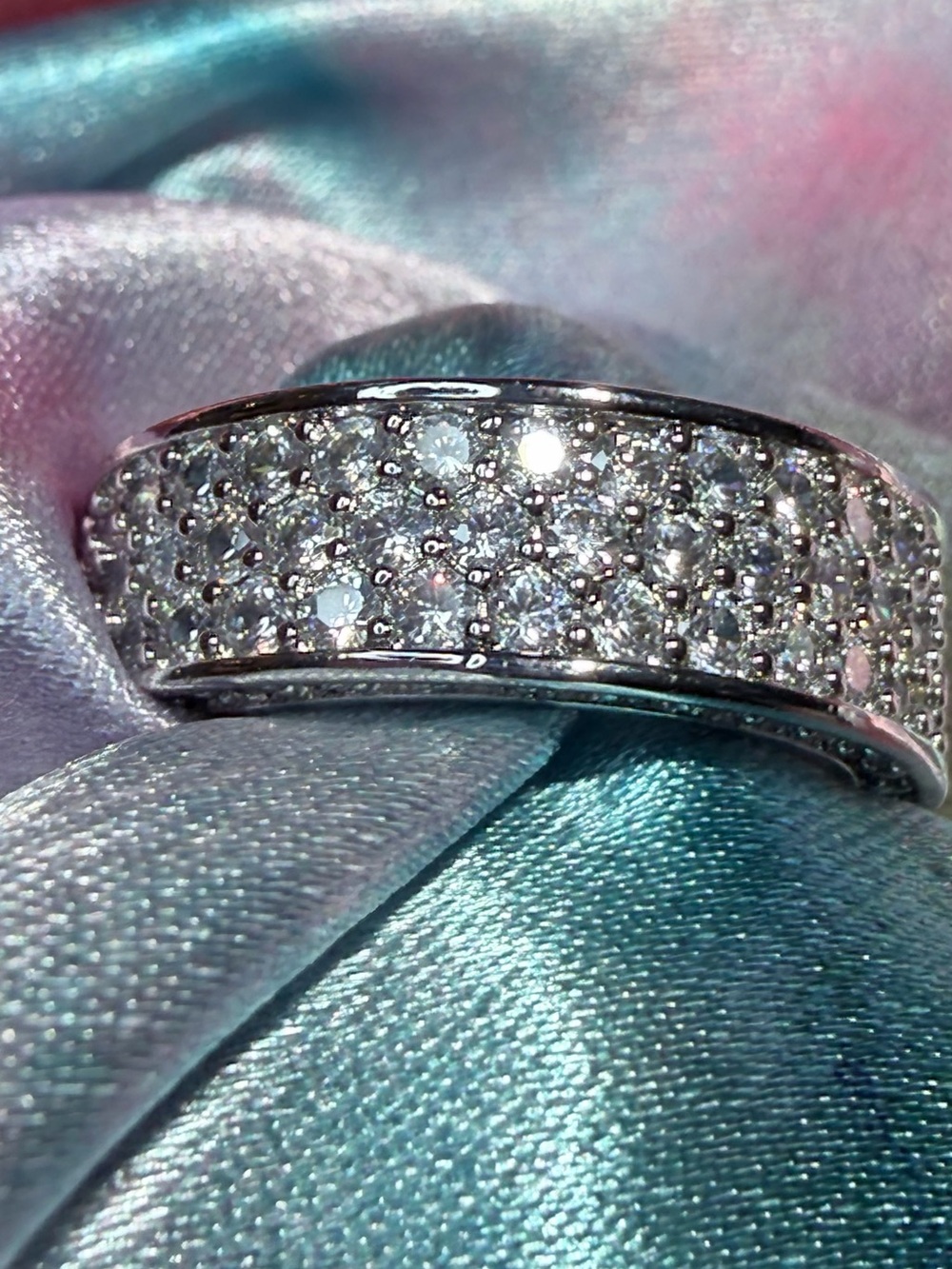 Moissanite Pavé Silver Eternity Band Ring - Women Jewelry